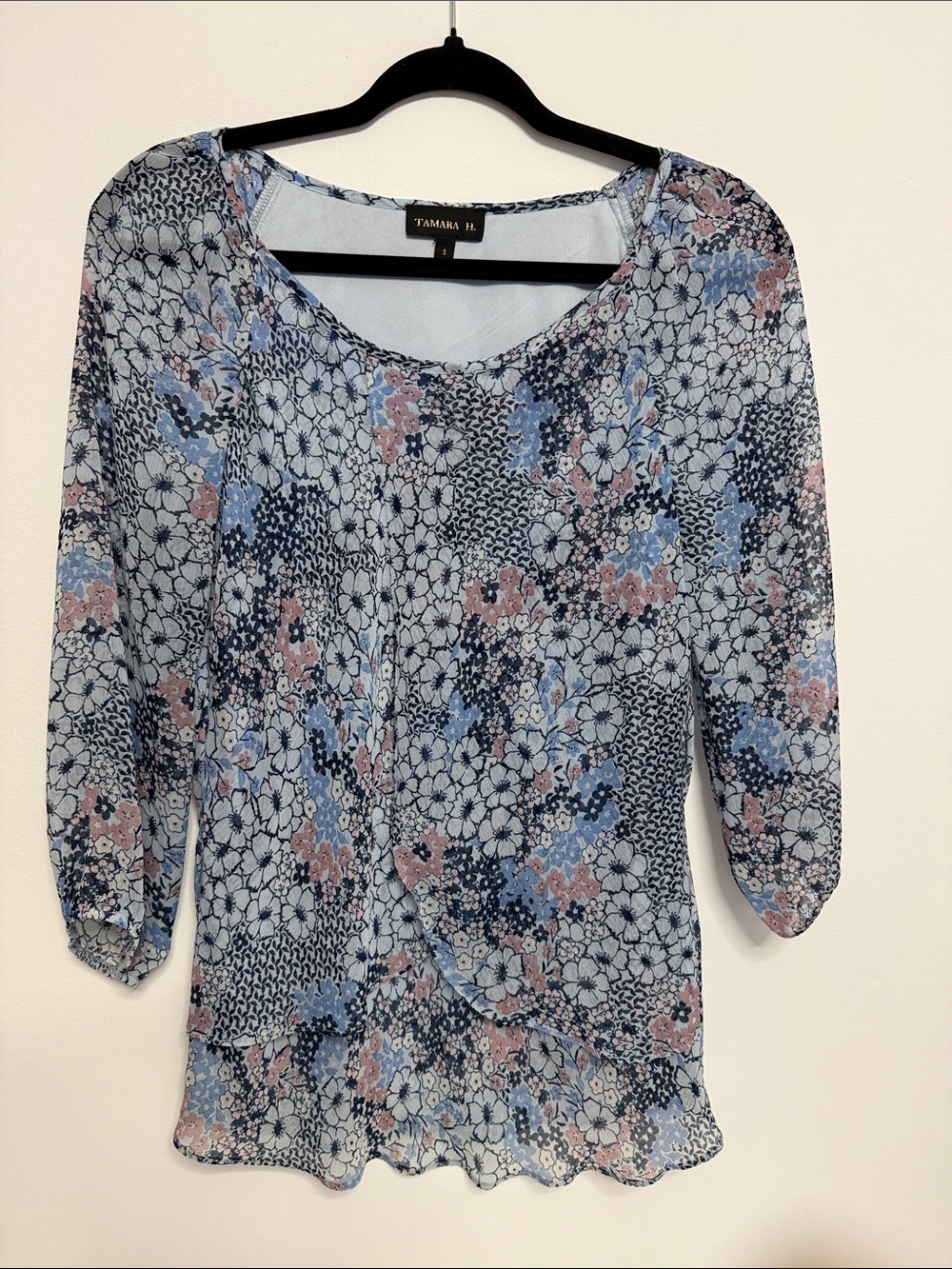 Tamara H. Blue & Pink Floral Layered Blouse